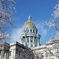 image of Colorado state capitol in winter with blue sky