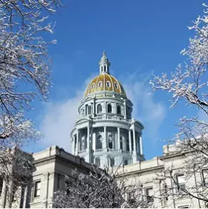 Colorado state capitol in winter with blue sky