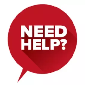 Red bubble with text reading need help?
